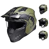 ILM Helm Motorrad Motocross Herren Damen Vintage Retro mit Visier ECE Model Z302,Armee Grün, L