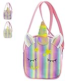 YOUYIKE Kinder Umhängetasche Mädchen Handtasche, Einhorn Tasche, Verstellbarer Schultergurt Kindertasche, Klein PU Leder Schultertasche, Einhorn Geschenke für Mädchen