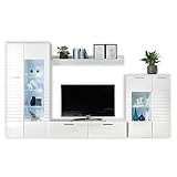 Stella Trading New Long Wohnwand Komplett-Set in Weiß - Moderne Schrankwand mit LED-Beleuchtung für Ihr Wohnzimmer - 320 x 194 x 44 cm (B/H/T)