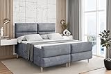 ALTDECOR Boxspringbett mit Holz Füßen, Matratze und Lattenrost, Topper, Fußteil, Polsterbett mit Bettkasten, Bett mit Stauraum H4-Matratze, Doppelbett - BOXI3-FD-Z - 180x200 - Grau Casablanca