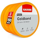 GAUDER Goldband (24 mm x 50 m) | 3x Malerkrepp aus Premium Washi Tape für präzise Farbkanten | rückstandsfreies Profi-Kreppband und Abdeckband | Malerband zum Streichen und Lackieren