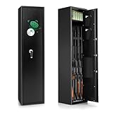 COSTWAY Waffenschrank für 5 Gewehre, Waffentresor verstellbar mit Elektronikschloss, Fingerabdruck, Munitionsschrank aus Stahl mit Pistolenfächern, Taschen, Langwaffenschrank für Pistolen, Munition