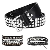 MIVAIUN Punk-Nietengürtel, Nieten-Armband, PU-Leder, Punk-Leder, Nieten, Punk-Armband, 80er-Jahre, Nieten-Armband, Gothic, Punk, Rock, Armband, Nieten, Gürtel für Jeans Hosen, Schwarz , M