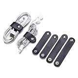 GreatRise 4 Stück Leder Kabelbinder Tragbare Kabelhalter Set Wiederverwendbare Kopfhörer Kabelbinder USB-Kabel Lederband Kabelclips Kabelmanagement für Reise, Zuhause, Schule Und Arbeit Schwarz