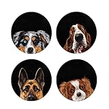 FINCIBO Set mit 4 runden Metallplattenhalterungen für Handy-Magnethalter, kompatibel mit magnetischer Autohalterung, Ersatzaufkleber – Hundegesichter auf Schwarz (Basset Hound, Charles Spaniels,