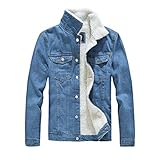 KPPONG Herren Jeansjacke mit Pelz Plus Samt Leichte Cowboy Denim Slim Rider Warm Mantel Winter Langarm Trucker Jacke Outwear Oversize Gr. XXXXL, A Bleu Clair