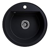 LINDBERGH® Granit Spüle Rund 'TON44' 500 x 500 mm + kompl. Siphon, Einbauspüle Küchenspüle Spülbecken - Verbundstoffe MADE IN GERMANY (Schwarz)