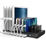 Alxum 120W USB Multi Mobile Ladestation mit QC 3.0 Schnellladung & Typ C-Handy-Ladestation mit 10 Anschlüssen und abnehmbaren Trennwänden (Schwarz)