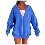 Generisch Damen Kapuzenpullover Mit Reißverschluss Hoody Kapuze Leichte Pullover Freizeit Sweatpullover Oversized Fit Langarmshirt Bequeme Oberteil Zipper Longsleeves Baumwolle Freizeitjacke