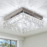 FRIXCHUR 10.6 Zoll Kristall Deckenleuchte, Moderne LED quadratische Kristall Kronleuchter, Unterputz Deckenleuchte für Schlafzimmer, Flur, Esszimmer (6500K kaltweiß)