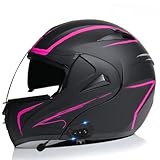 Modularer Motorradhelm Mit Bluetooth, Bluetooth-Integralhelm Mit Doppelvisier, ECE/DOT-Geprüft, Klapphelm Für Erwachsene (Herren Und Damen) F,L(59-60CM)