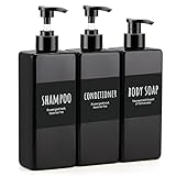 Segbeauty Nachfüllbare Pumpflasche, 500 ml Pump-Squeeze-Spender, 16,9 oz 3er-Pack Leere Shampoo-Flasche mit Etiketten, Kunststoff-Lotionsbehälter, schwarz