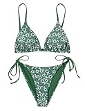 Nadeer Damen Bikini Set Sexy Triangel Verstellbare Bademode Blumenmuster Zweiteiliger Badeanzug Rückenfrei Bikinioberteil Niedrige Taille Seitlicher Schnürung Bikinihose