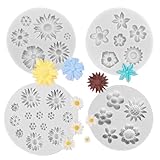 4 Stück Mini Gänseblümchen Silikonform, Silikon Blumen Fondant Formen, BPA-Frei Fondant Silikon Formen, Silikonform Gänseblümchen, Daisy Silikonformen für Schokolade, Fondant, Kuchendekoration