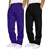 2er Pack Herren Hose Jogginghose Baggy Sweatpant Freizeithose mit Taschen und Kodelzug Weite Bein Lang Sporthose Baumwolle Loose Fit Trainingshose Bequeme Laufhose Einfarbig Fitness