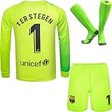 NIHMEX Barcelona TER Stegen Kinder Torwart Trikot Fußball #1, Neu Saison, Shorts Socken Torwarttrikot (Grün (Langarm),28)