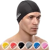 Badekappe Damen Herren Mädchen Jungen Kinder Spandex Stoff Schwimmkappe Badekappen Schwimmhaube (Farbe Schwarz)
