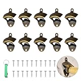 Kirgizta 10 Stück Flaschenöffner Wand Gusseisen Wandflaschenöffner mit Schrauben, Bieröffner Wand Vintage Bier Flaschenöffner Wandmontage für Bar Restaurant Küchen (Bronze)