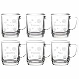 LUXENTU Glühweintassen mit personalisierter Gravur, Teegläser 250 ml, Geeichte Glasbecher bei 0,2 Liter, Set für Freunde & Familie, Motiv: Schneeflocken, 6 Stück