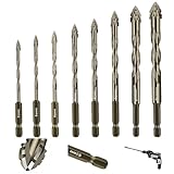 Fliesenbohrer Set, 8pcs Glasbohrer, Steinbohrer Bohrer Set, Bohrer mit Sechskantschaft, Geeignet für Glas, Keramik, Mauerwerk, Ziegel, Kunststoff und Holz (3, 4, 5, 6, 7, 8, 10, 12 mm)