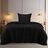 Utopia Bedding Seersucker Bettwäsche 135x200 Set - Mikrofaser Polyester Bettbezug 135x200 cm + 1 Kissenbezug 80x80 cm - Schwarz