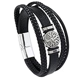 Generisch Lederarmband Herren,Handgewebtes, Mehrlagiges, Modisches Und Leichtes Luxus-Armband Aus Leder Mit Lebensbaum-Motiv, Punk-Stil, Magnetverschluss, Energieschmuck Für Herren, Schwarz