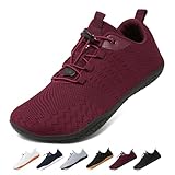 Geweo Barfuss Schuhe Dame Herren Sommer Atmungsaktiv Barfußschuhe mit Weit Zehenbox für Sport Fitness Gym Schuhe Leicht Bequeme Joggingschuhe Minimalist Turnschuhe Zero-Drop Sohle Unisex Weinrot 41EU
