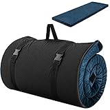 GOPLUS Roll Up Memory Foam Schlafmatte, Tragbare Reise-Auto-Campingmatratze mit Tragetasche, wasserdichter und Abnehmbarer Bezug, Faltbare Einzelgästebettbodenmatte für Übernachtungen (Blau)