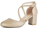 Greatonu Damen Pumps Riemchenpumps Spangenpumps Sandale mit Kreuz Knöchelriemen Blockabsatz Geschlossener Spitze Glitzer Pumps - Perfekt für Hochzeiten und Partys 40 EU