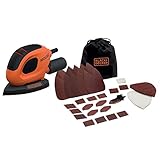 BLACK+DECKER Dreieckschleifer Mouse für staubfreies Schleifen (55 Watt Schleifmaschine, Schleifplatte 133 x 95 mm, Schleifen/Polieren, inkl. Schleifpapiere + Fingerschleifpapier) BEW230BCA