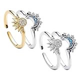 XSDSLS 4 Stück Sonne Mond Ringe Verstellbar Gold Silber Damen Sonne Mond Ring Set Stapelbare Himmlisches Sonne Mond Ringe Sonne Ring Mond Ringe Offene Rings für Frauen Damen (Set2-Silber+Silber)