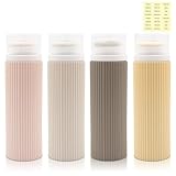 Reiseflaschen-4 Stück 100ml Reiseflaschen Set-mit Etiketten Reisezubehör-Silikon Flaschen Reise-Camping Silikon Reiseflasche- für Shampoo Sonnenschutzmittel Körperlotionen Conditioner Lotion (Braun)