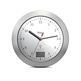 Funk-Badezimmeruhr, Digitale Temperaturanzeige, Aluminiumrahmen, Saugnäpfe, weißes Zifferblatt, Modell 41124 - Praktisch und wasserdicht, Weiß