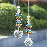 H&D Sonnenfänger Kristall Herz-Prisma Glas Chakra-Perlen Sun Catcher Fensterdekoration, 2 Stück