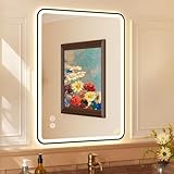 YOLEO Badspiegel mit Beleuchtung 80x60cm, Badezimmerspiegel LED mit Metallrahmen, Wandspiegel mit Touchschalter und Explosionsgeschütztes Glas, 3 einstellbare Lichtfarbe