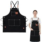APLZGMG Schürze für Damen Männer,Wasserdichte Segeltuchschürze,Kochschürze mit 3 Tasche,Verstellbare Arbeitsschürzen,Haltbar Segeltuchschürzen,für Küche Restaurant Backen Malen Garten (Schwarz)