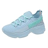 Woaikeyu Sneaker, Damen, Plattform, Laufschuhe, Strass, atmungsaktiv, Sportschuhe, leicht, Outdoor, Fitness, Sneakers, blau, 41 EU