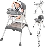 3in1 Hochstuhl Baby mit Spielbügel, Kinderhochstuhl mit Abnehmbares Tablett Hochstuhl Verstellbar Klappbar Babystuhl mit Liegefunktion Kombihochstuhl mit wachsend esszimmerstuhl ab 6 Monate,Grau