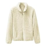 Generisch Fleecejacke Damen Ohne Kapuze - Sweatjacke Damen Oversized Stehkragen Übergangsjacke Mit Reißverschluss Winterjacke Flausch Kuscheljacke Teddy-Fleece Streetwear Casual Laufjacke Sportjacke