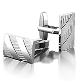 CIOUYAOS Manschettenknöpfe Herren, Cufflinks for Men, Manchettenknoepfe mit Schachtel, Personalisierte Silberne Manschettenknöpfe Männer Geschenke für Hochzeit Business Hemd (Silber)