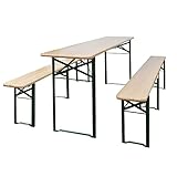 QUAHEAS Biertisch mit 2 Bänken klappbar, 220 cm Tannenholz, dunkelgrüner Metallrahmen, für Garten, Terrasse, Outdoor-Partys, Robustes Design
