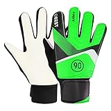 inhzoy Fußball Torwarthandschuhe für Kinder Fußball Torwarthandschuhe Professionelle Fingerschutz rutschfest Super Grip Palms für Üben Grün 5