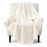 BEDSURE Kuscheldecke Decken für Sofa - Wohndecke, Couchdecke, Überwurf, weiche und warme Fleecedecke, gemütliche Korddecke, Kuscheldecke flauschig, Weiß Creme, 150 x 200 cm