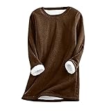 Keepink Damen-Pullover, Winter, warm, Sherpa-Fleece, Rundhalsausschnitt, Sweatshirt, Pullover, Loungewear, Tops, Übergröße, Thermo-Übergröße, dick, lässige Unterwäsche für den Gefriertag, 4 & Kaffee