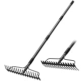 Gartenrechen, Gartenharke mit Stiel 150 cm Langer und 17 Zangen, Robuste Rasenharke für die Lockerung der Nivellierung Boden, Garten Laubharke für Raking Blätter Gras, Unkraut, Metall-Hof Strohharke