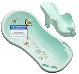 Ergonomische Premium Babybadewanne Funny Farm aquamarin 100 cm mit Badesitz
