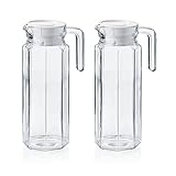2 Glaskannen Glaskrüge Kühlschrankkannen Kühlschrankkrüge je 1 Liter aus Glas mit weißem Kunststoffdeckel