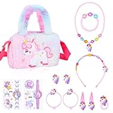 Apricitie Einhorn Handtasche Geschenk, Einhorn Handtasche Schmuck Set Einhörnern Kinderschmuck Halskette Armband, Ring, Haarspange, Einhorn Geschenke für Mädchen 3 4 5 6 7 Jahre