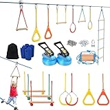 Hapfan Slackline Ninja-Set für Kinder, 15 m, mit Zipline-Seilzug zum Laufen mit Hindernissen, Outdoor-Training, tragbare Kletterausrüstung, mehrfarbig