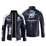 MGTERN Lederjacke Herren M.V, Kunstlederjacke Reißverschluss, Herbst Winddicht Biker Motorradjacket, Herbst(Blue,S)